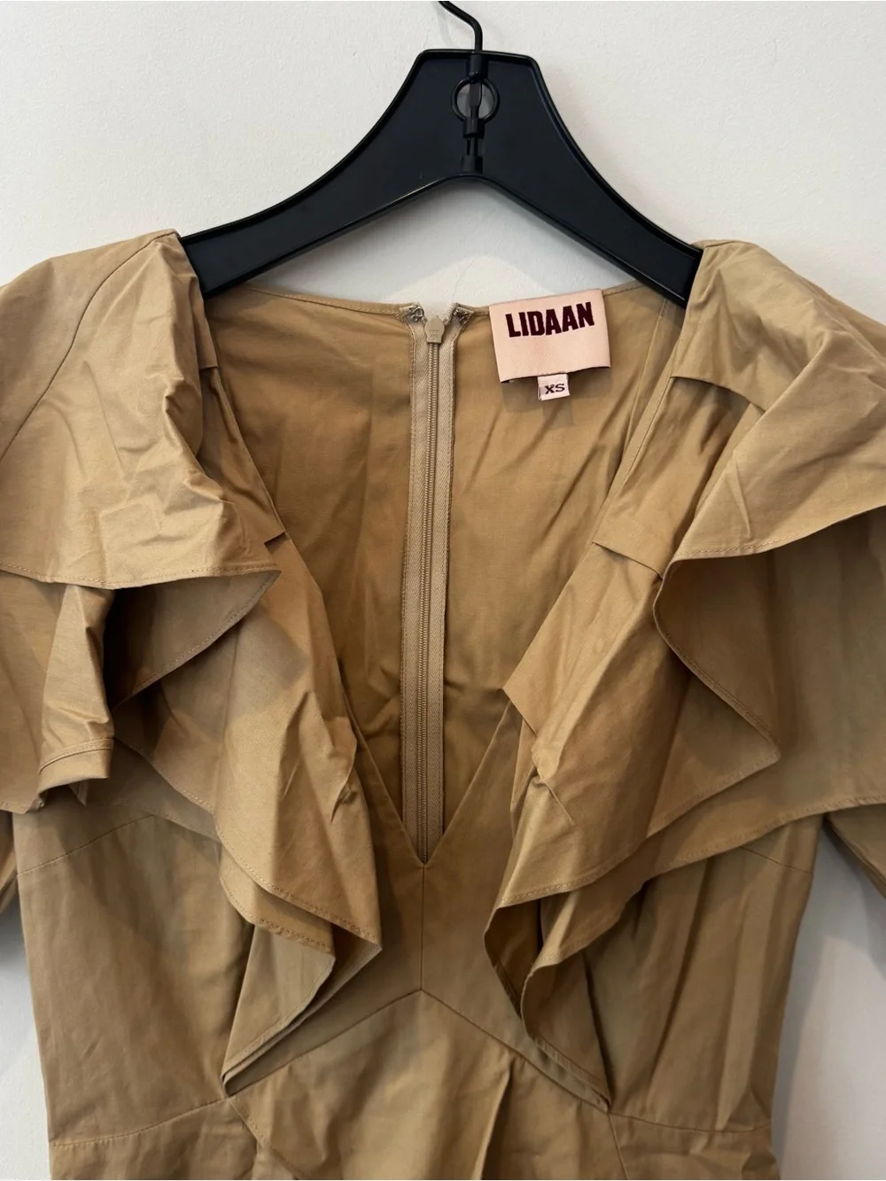 Lidaan Lina Ruffle Poplin Mini Dress In Beige with pockets , mini - Picture 5 of 11
